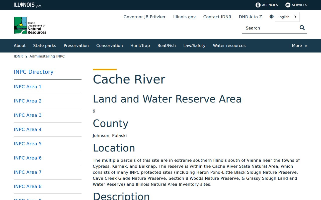 Illinois DNR Cache River Land and Water Reserve page near Cypress