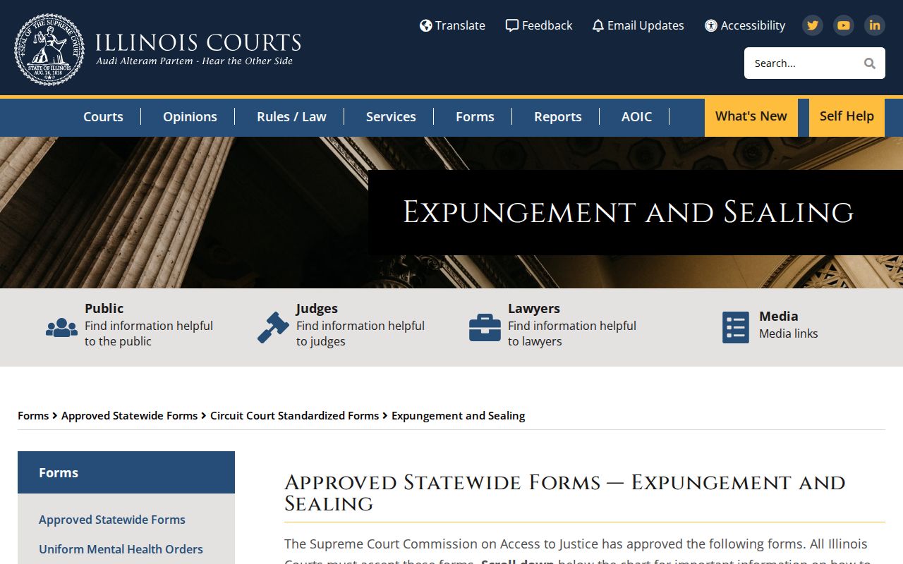 Illinois Courts expungement and sealing forms