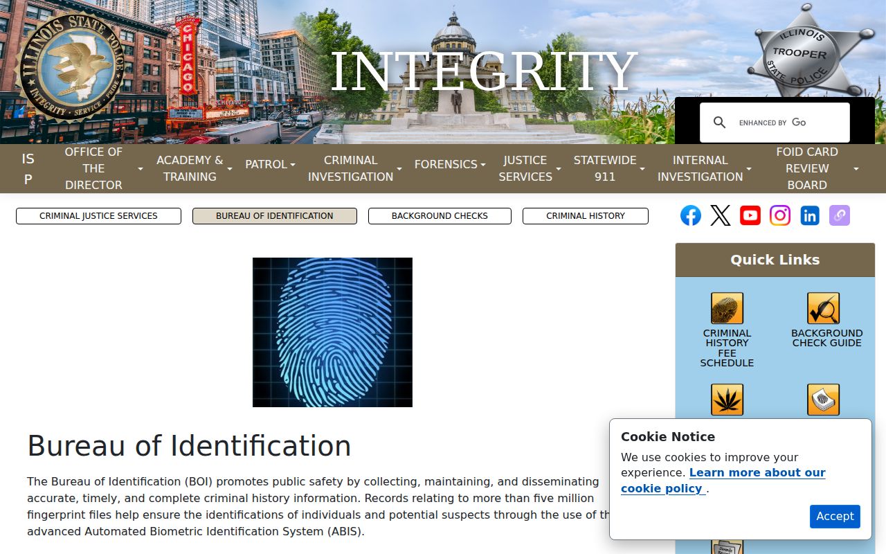Illinois State Police Bureau of Identification record services