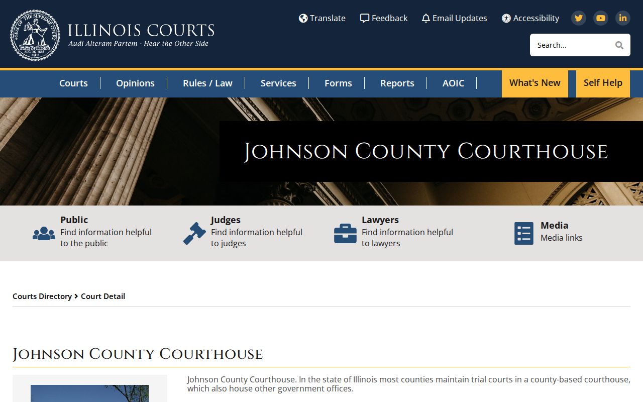 Illinois Courts directory for the Johnson County Courthouse