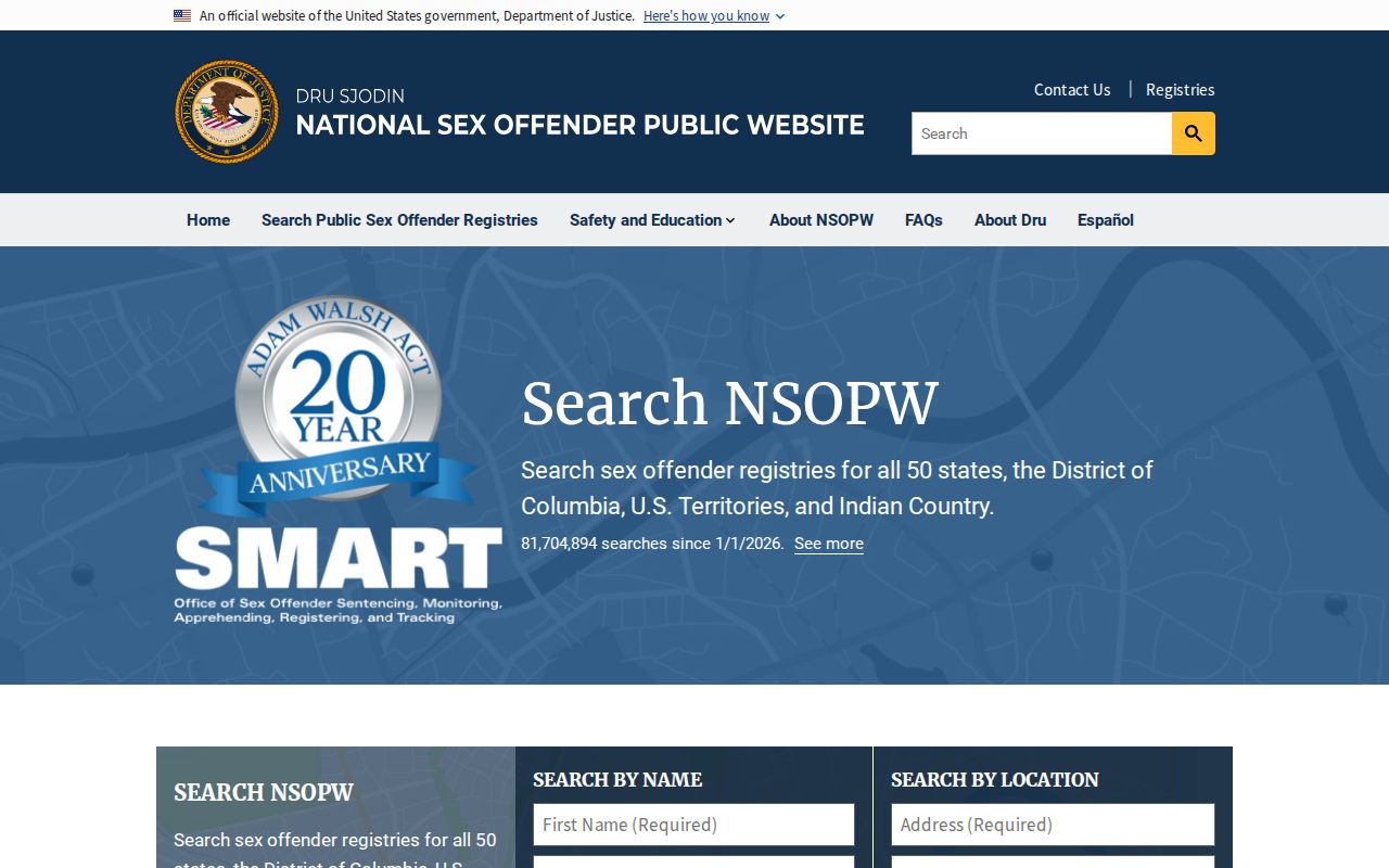 National Sex Offender Public Website search interface used as a cross-state registry layer